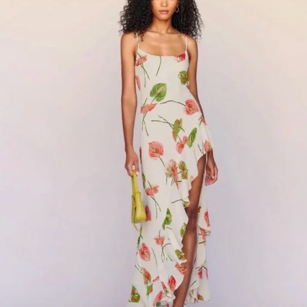 Reformation White Floral High Low Dress